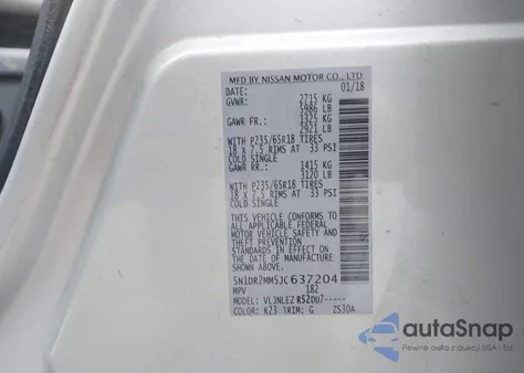 2018 Nissan Pathfinder Sv z USA, uszkodzony, nr VIN 5N1DR2MM5JC637204